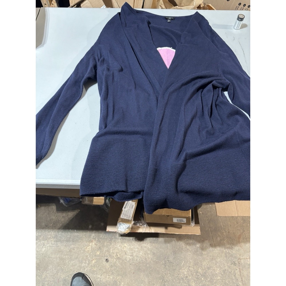 Talbots 3X Dark Blue Open Front Waterfall Cardigan Pink Heart‎ On Back